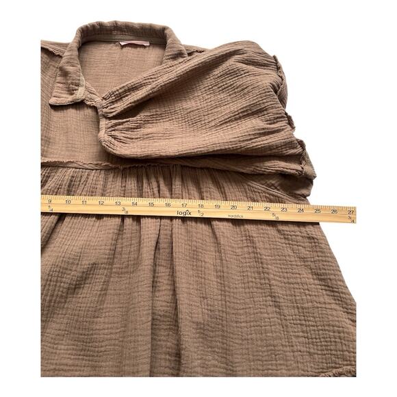 Ces Femme Blouse Top Womens Small Brown 100% Cotton Gauzy Relaxed Lagenlook Boho - Picture 6 of 9